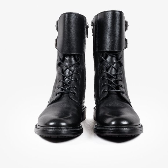 Celine Black Calf Leather Combat Boots with Buckles - Picture 3 of 13